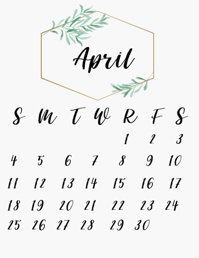 Cute April Floral Calendar 2021 Free Printable