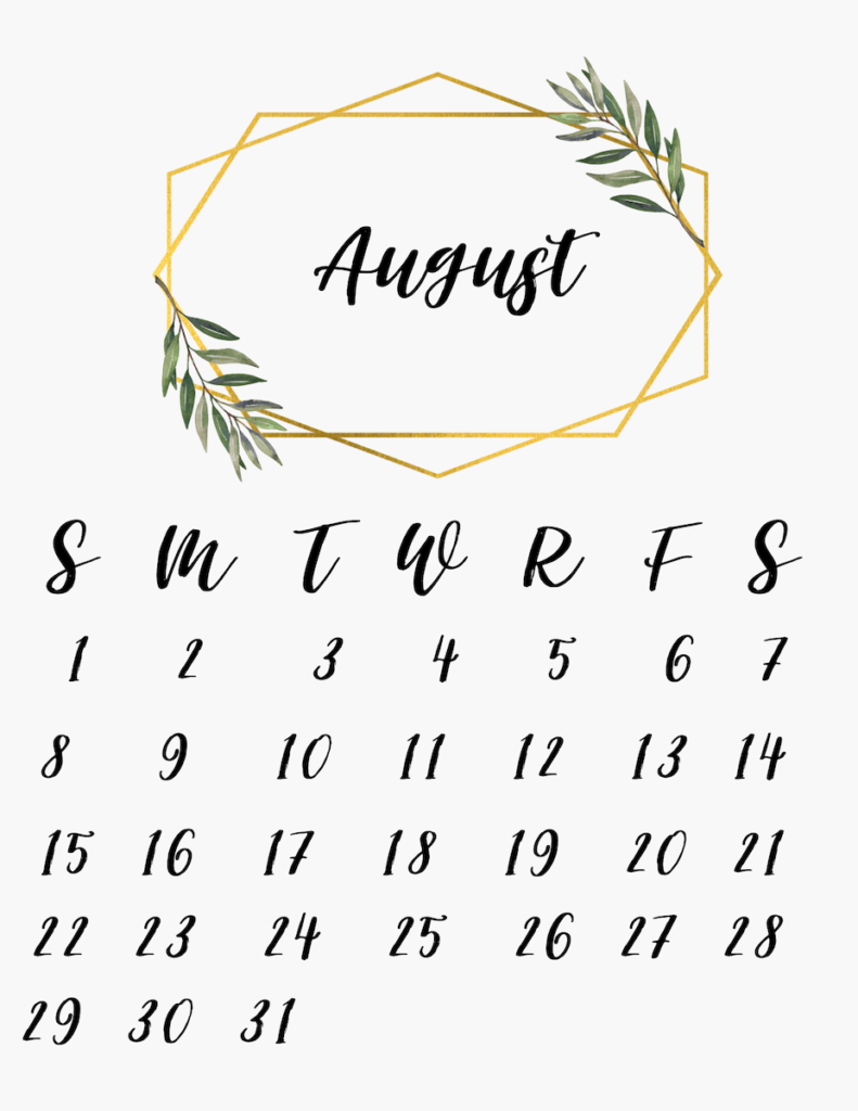 Cute August Floral Calendar 2021 Free Printable