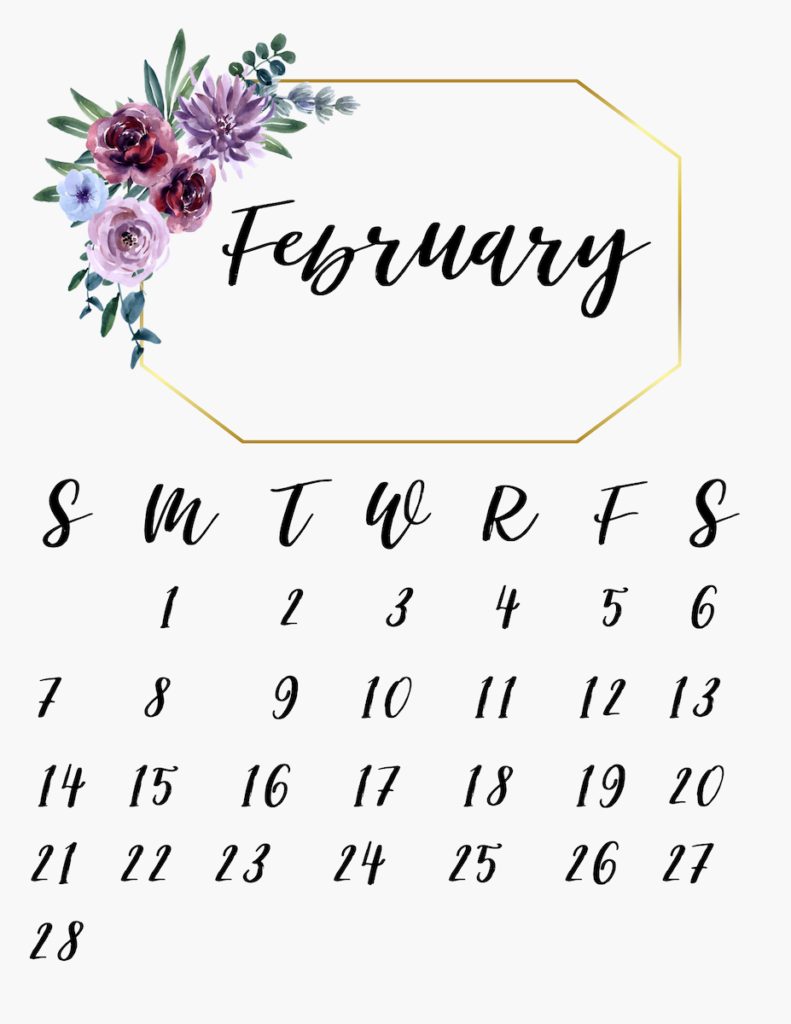 Cute February Floral Calendar 2021 Free Printable