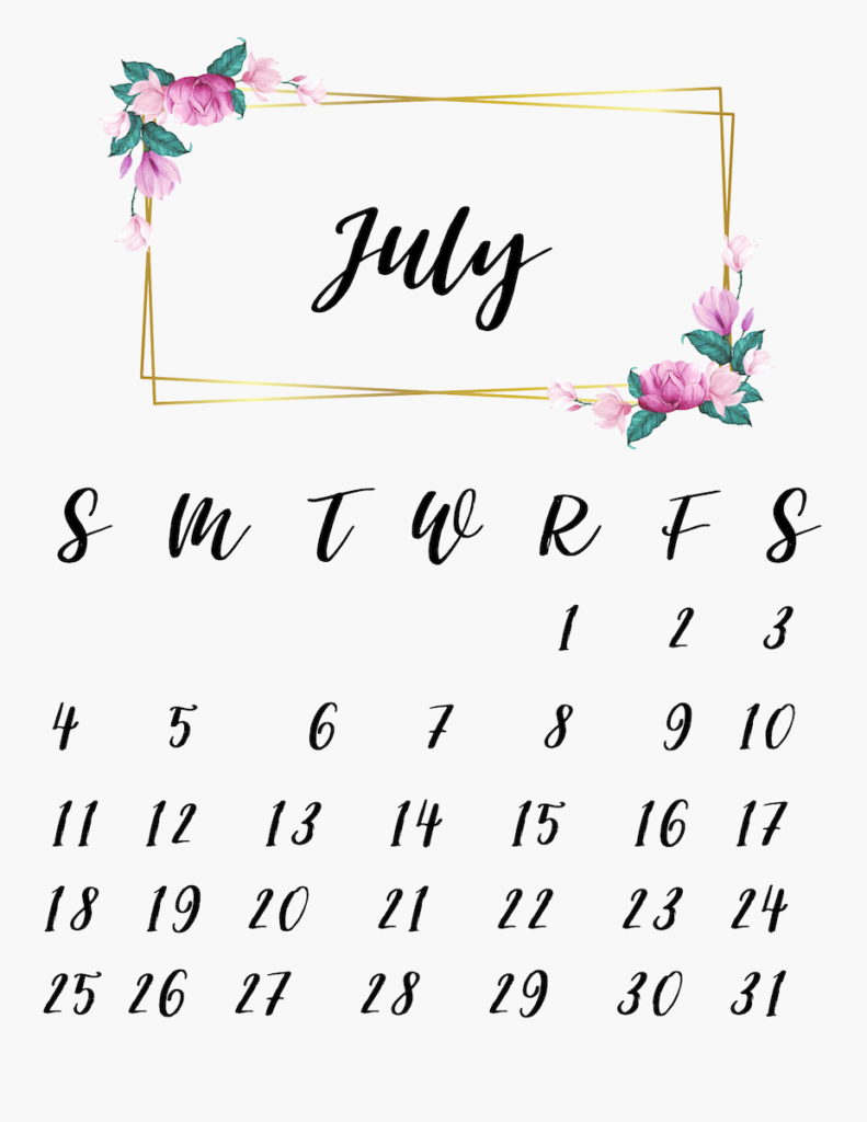 Cute July Floral Calendar 2021 Free Printable
