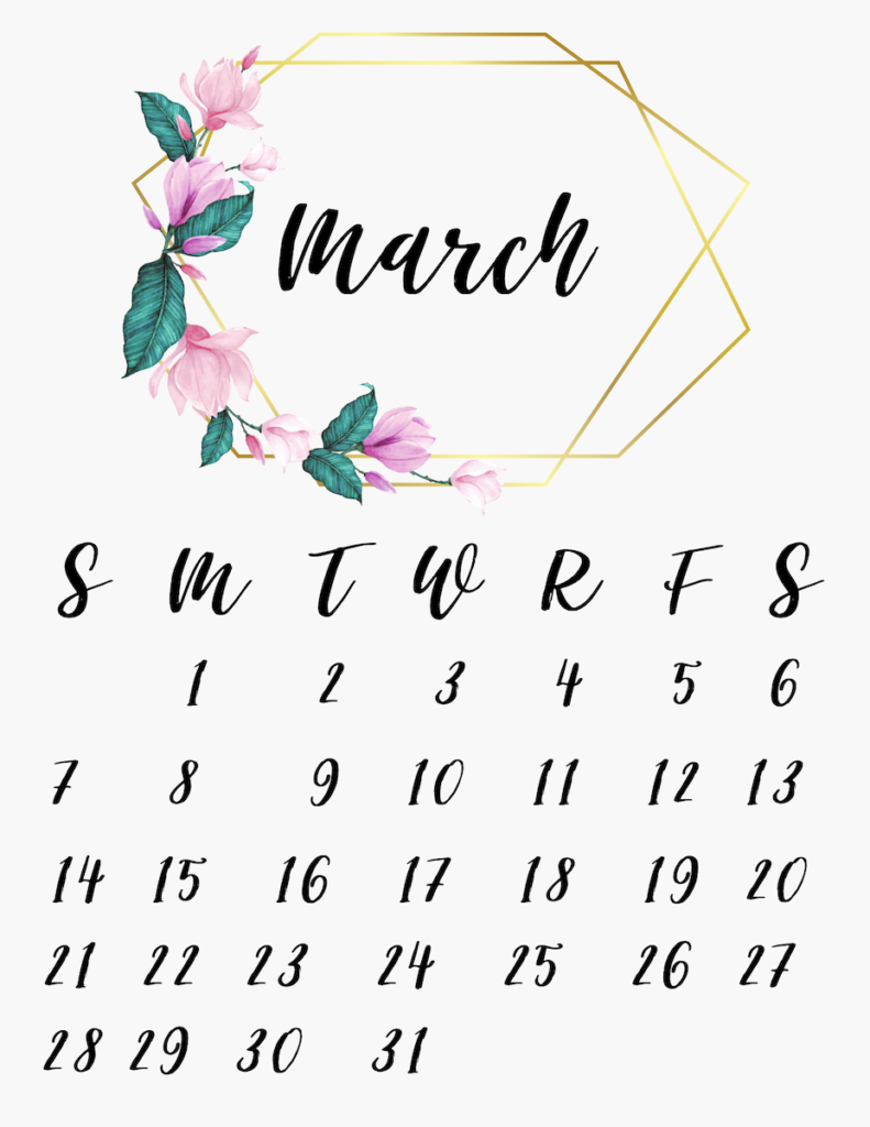 Cute March Floral Calendar 2021 Free Printable