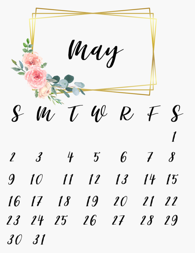 Cute May Floral Calendar 2021 Free Printable