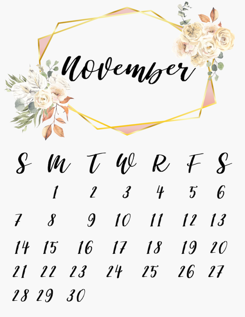 Cute November Floral Calendar 2021 Free Printable