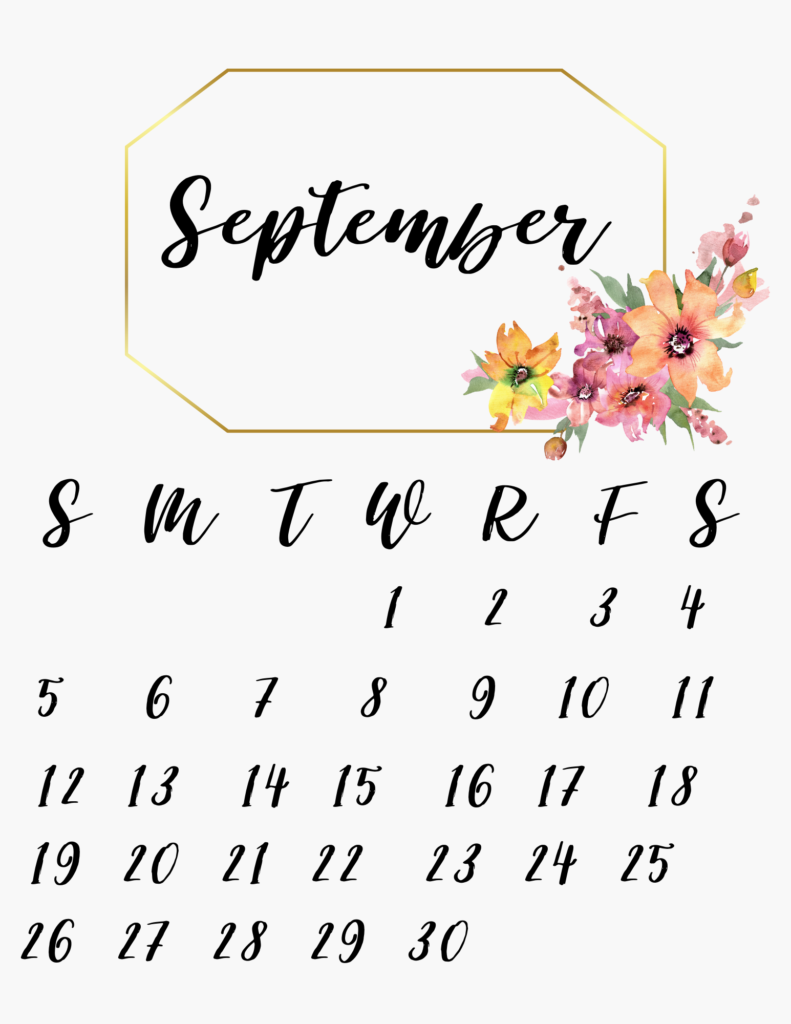Cute September Floral Calendar 2021 Free Printable