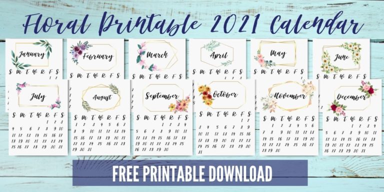 Floral Calendar Free Printable 2021 - OriginalMOM