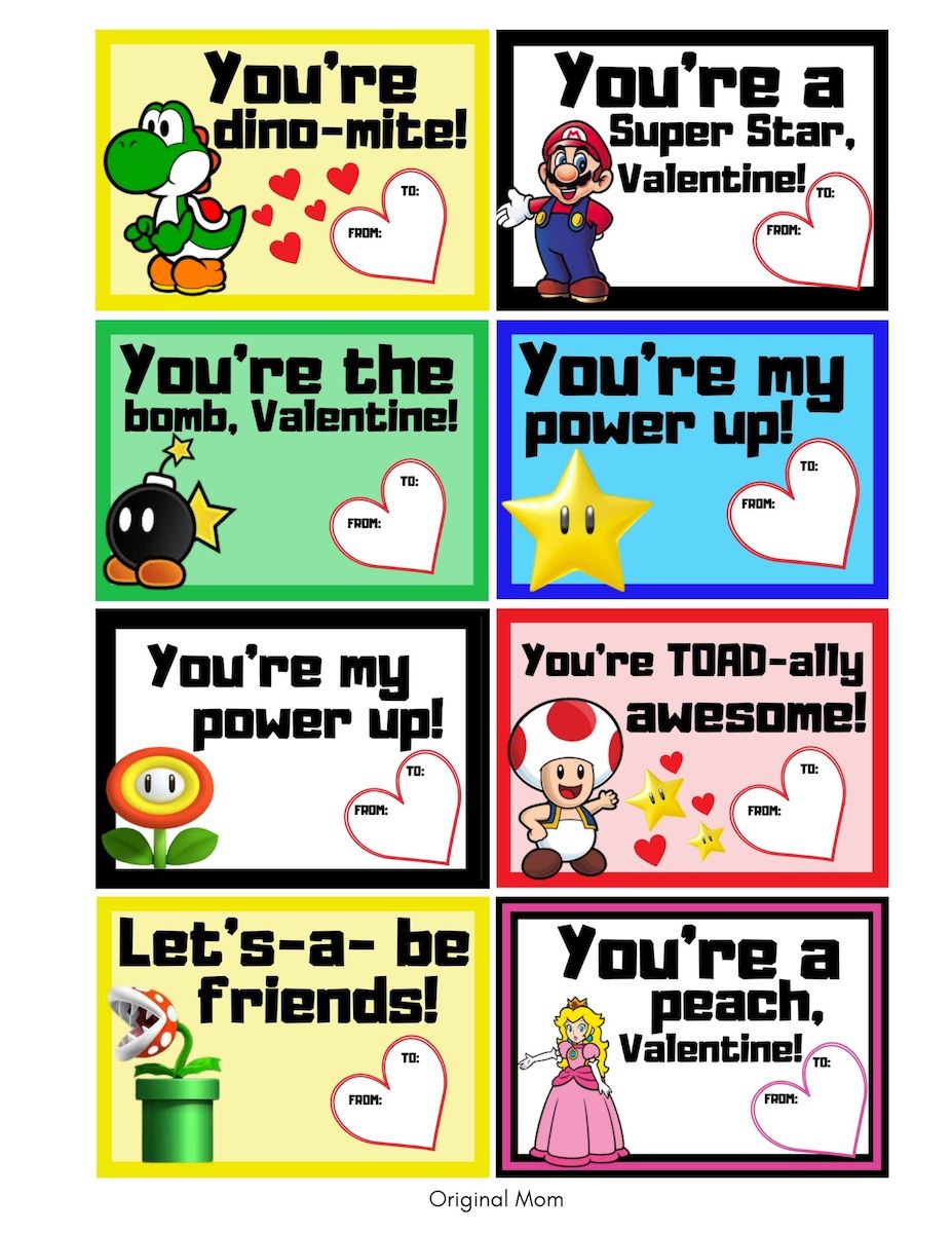 Super Mario Brothers Valentines Day Greeting Card Printable