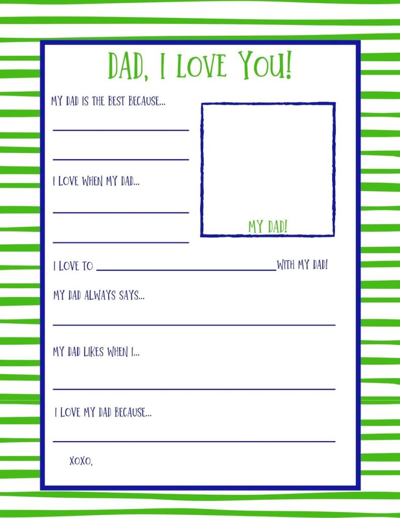 free printable father's day letter from kids