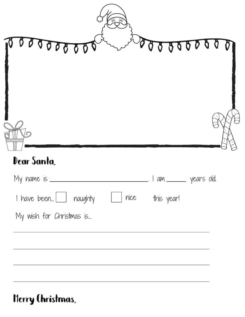 Letter to Santa Template Free Printable (Black and White)