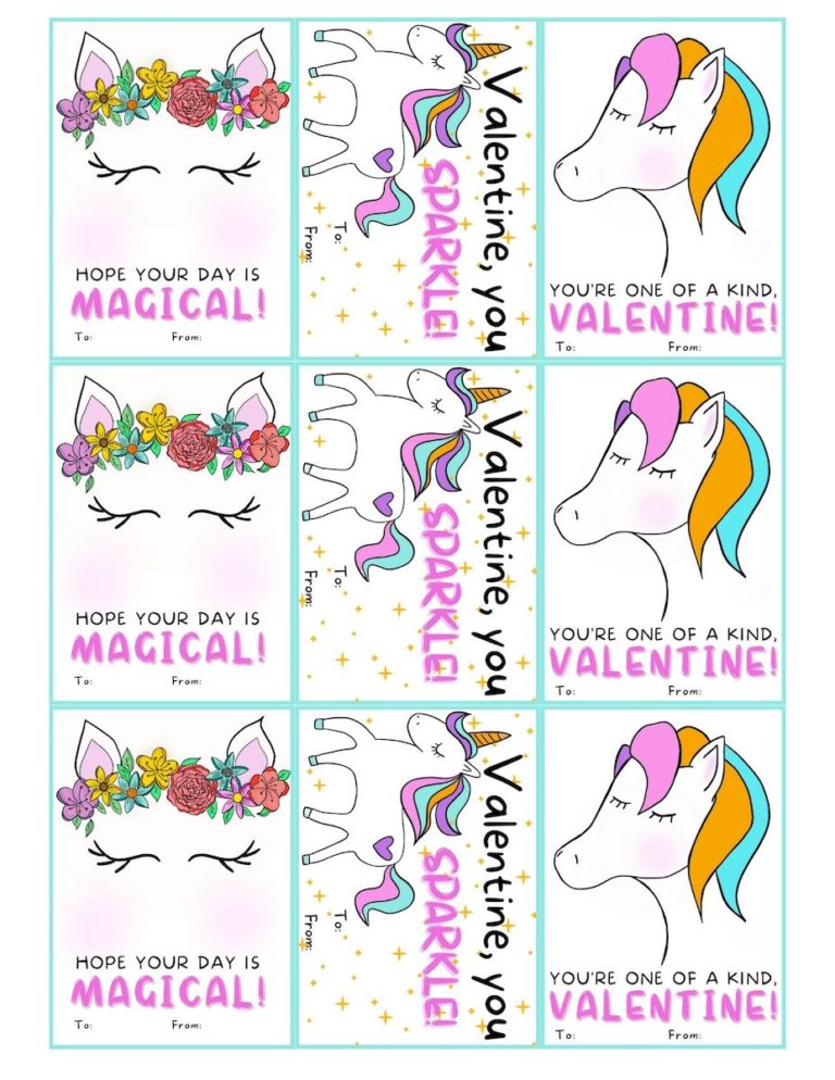Magical Unicorn Valentine's FREE Printable Cards for Kids - OriginalMOM