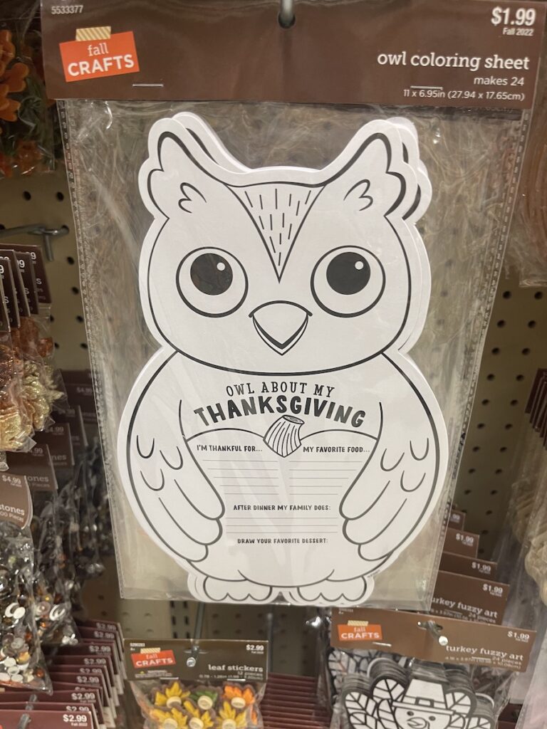 hobby lobby thanksgiving craft owl coloring sheet