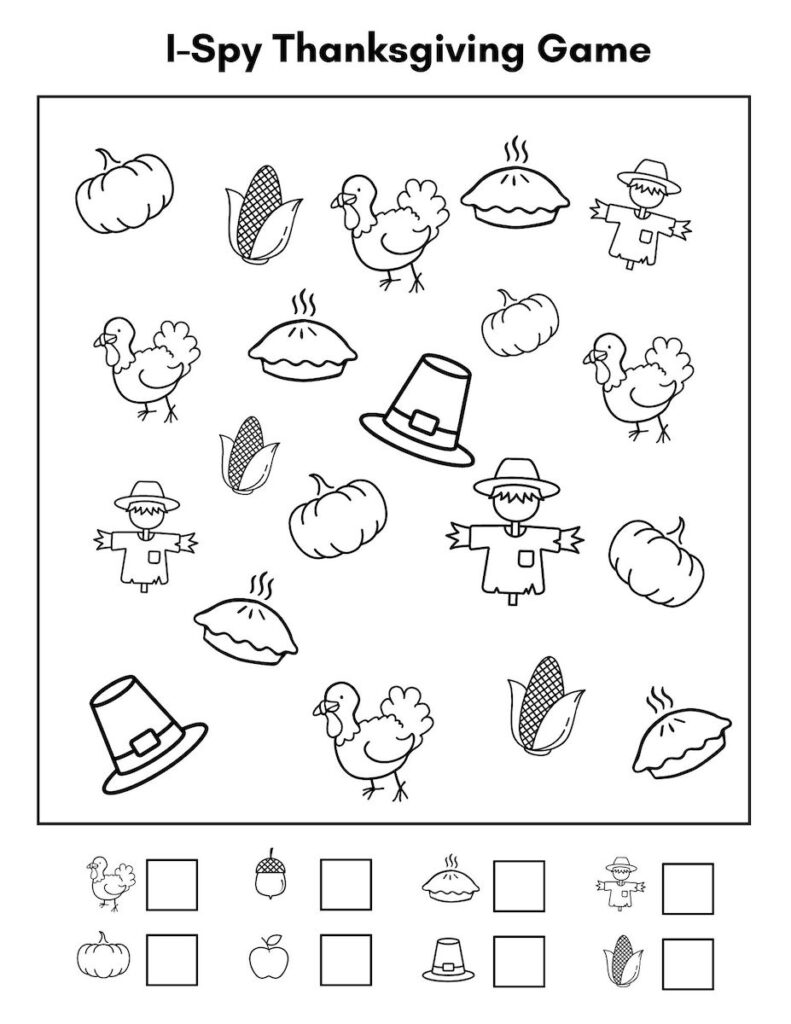 black and white thanksgiving kids ispy game for younger kids