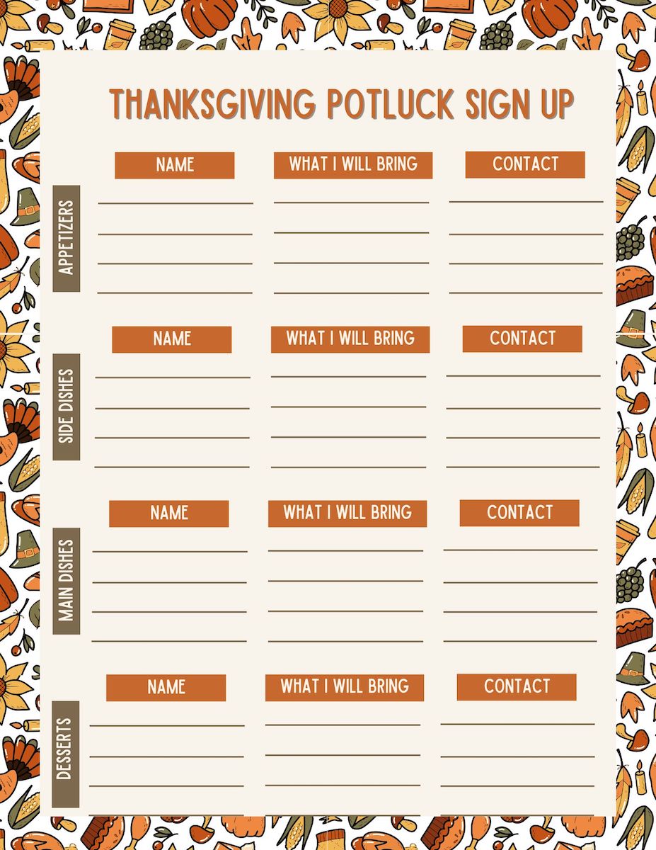 Super Cute Free Printable Thanksgiving Potluck Sign Up Sheet OriginalMOM