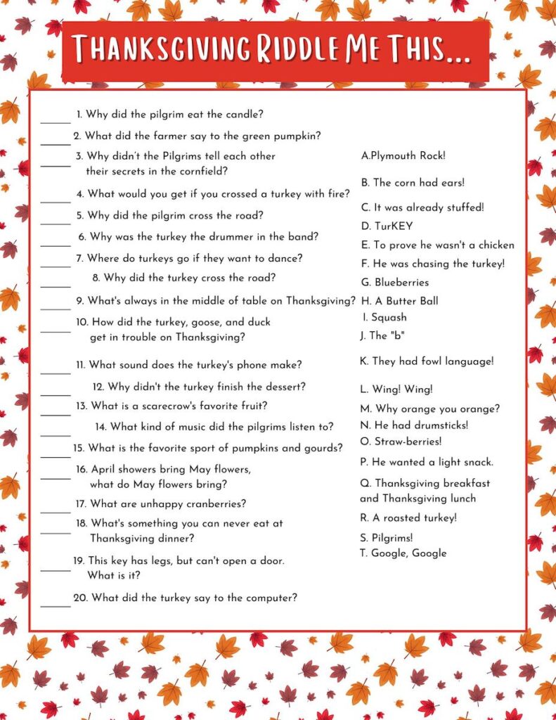 Fun Thanksgiving Riddle Me This Free Printable - OriginalMOM