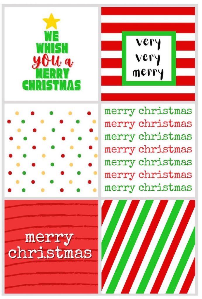 red and green merry christmas square gift tags
