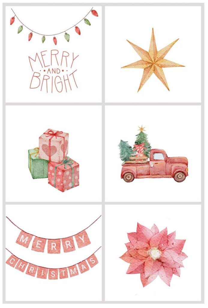 watercolor merry christmas gift tags square