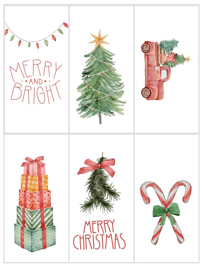 watercolor merry christmas free printable gift tags