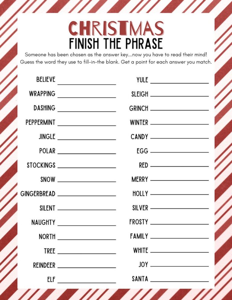 Christmas Finish My Phrase Free Printable Activity - Originalmom