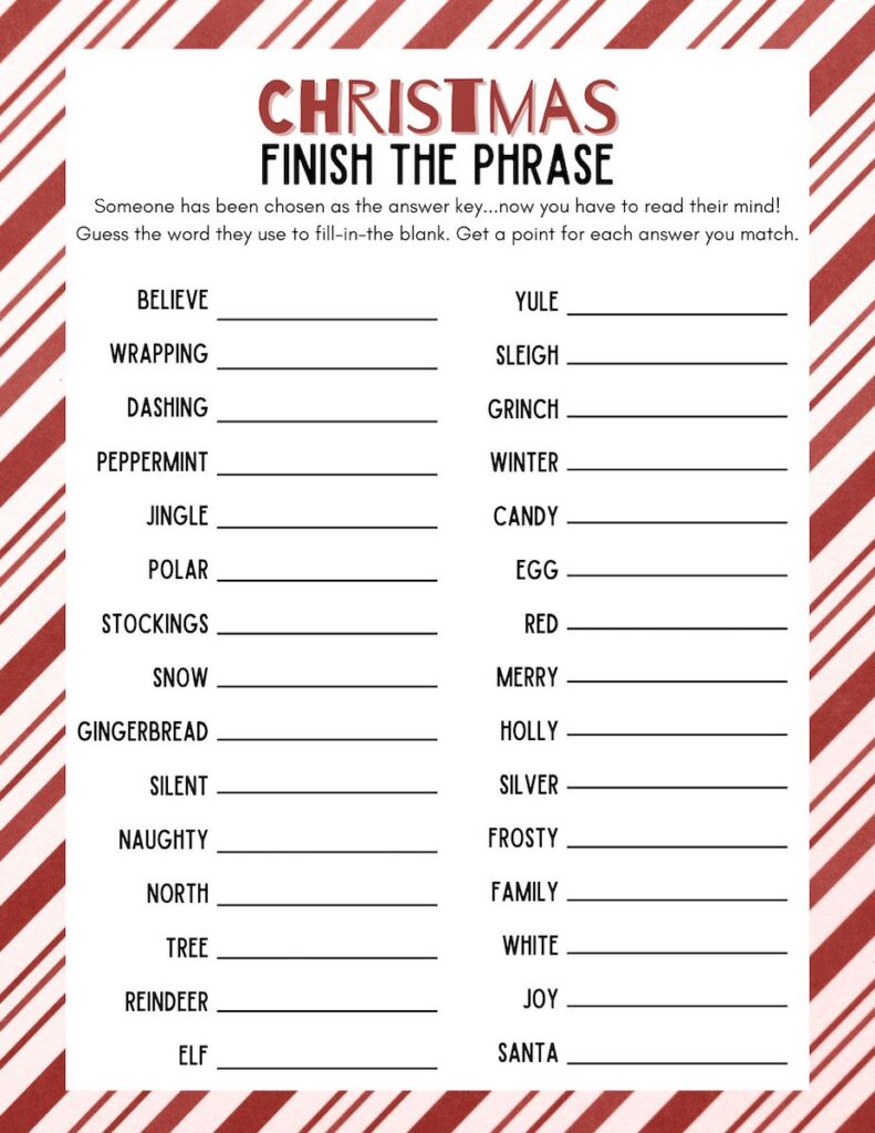 Finish My Phrase Game for Couples Printable