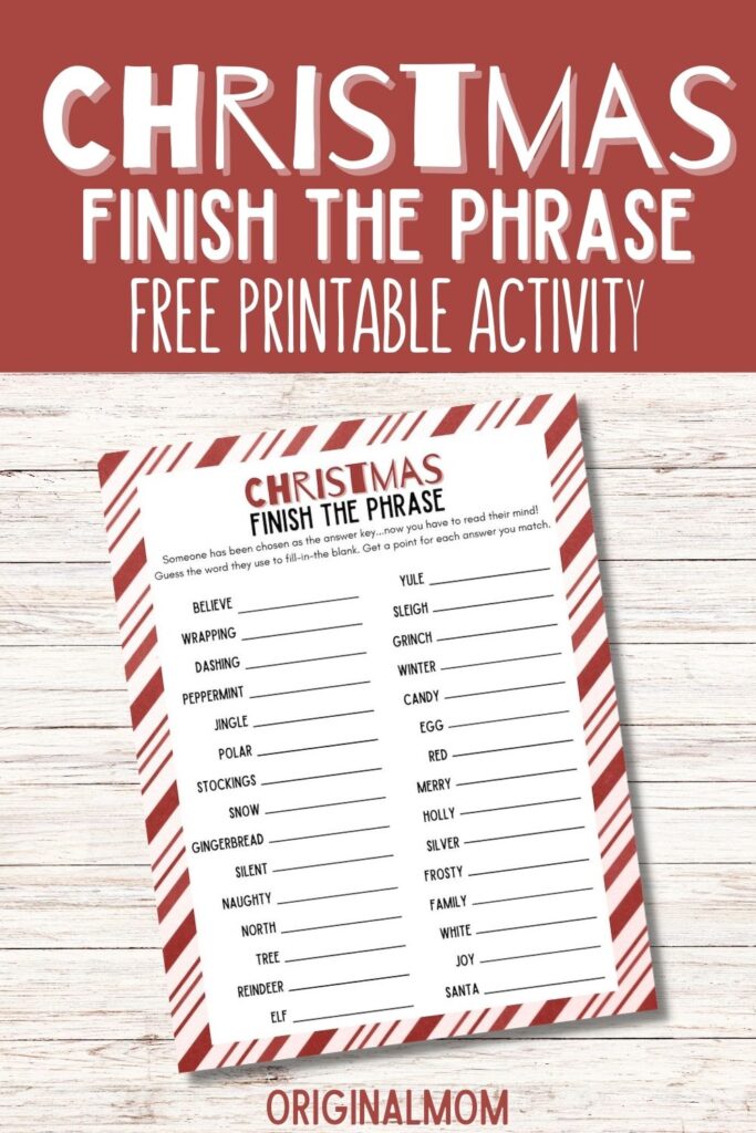 chrismtas finish the phrase free printable activity