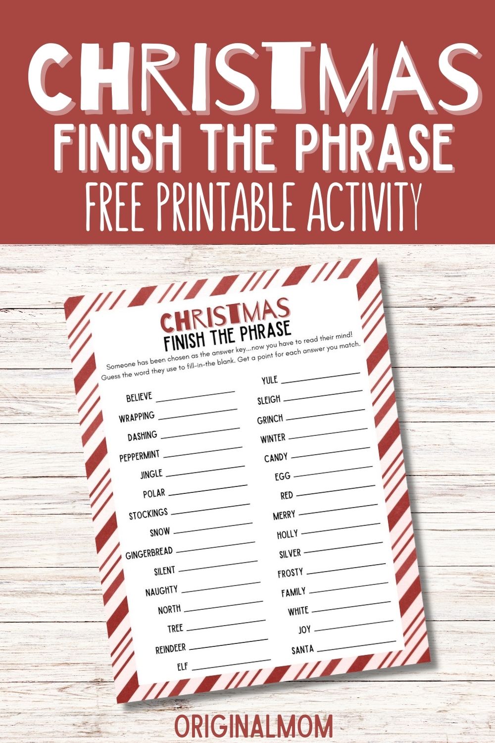 Christmas Finish My Phrase Free Printable - Instant Download - Growing Play