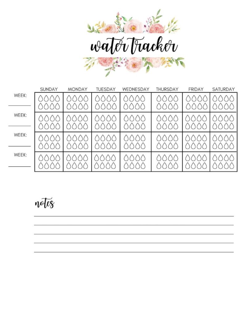 monthly water intake water tracker
