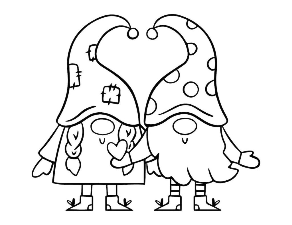 Gnomes Valentine Coloring Page Download