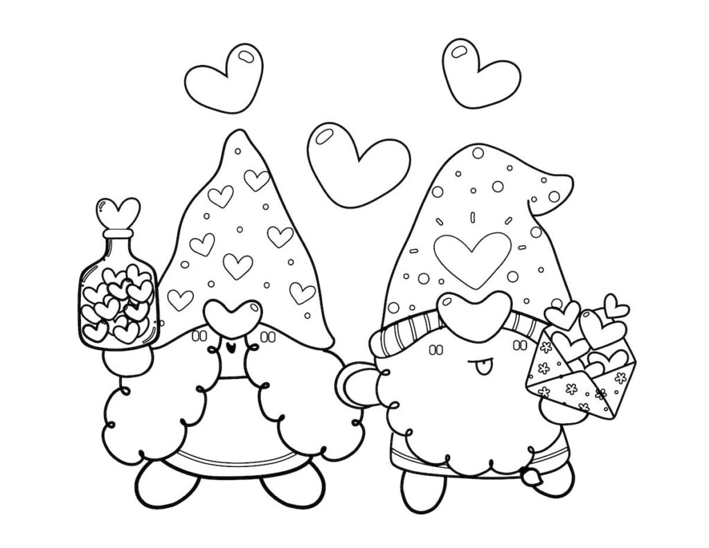 2 Gnomes Valentine Coloring Page