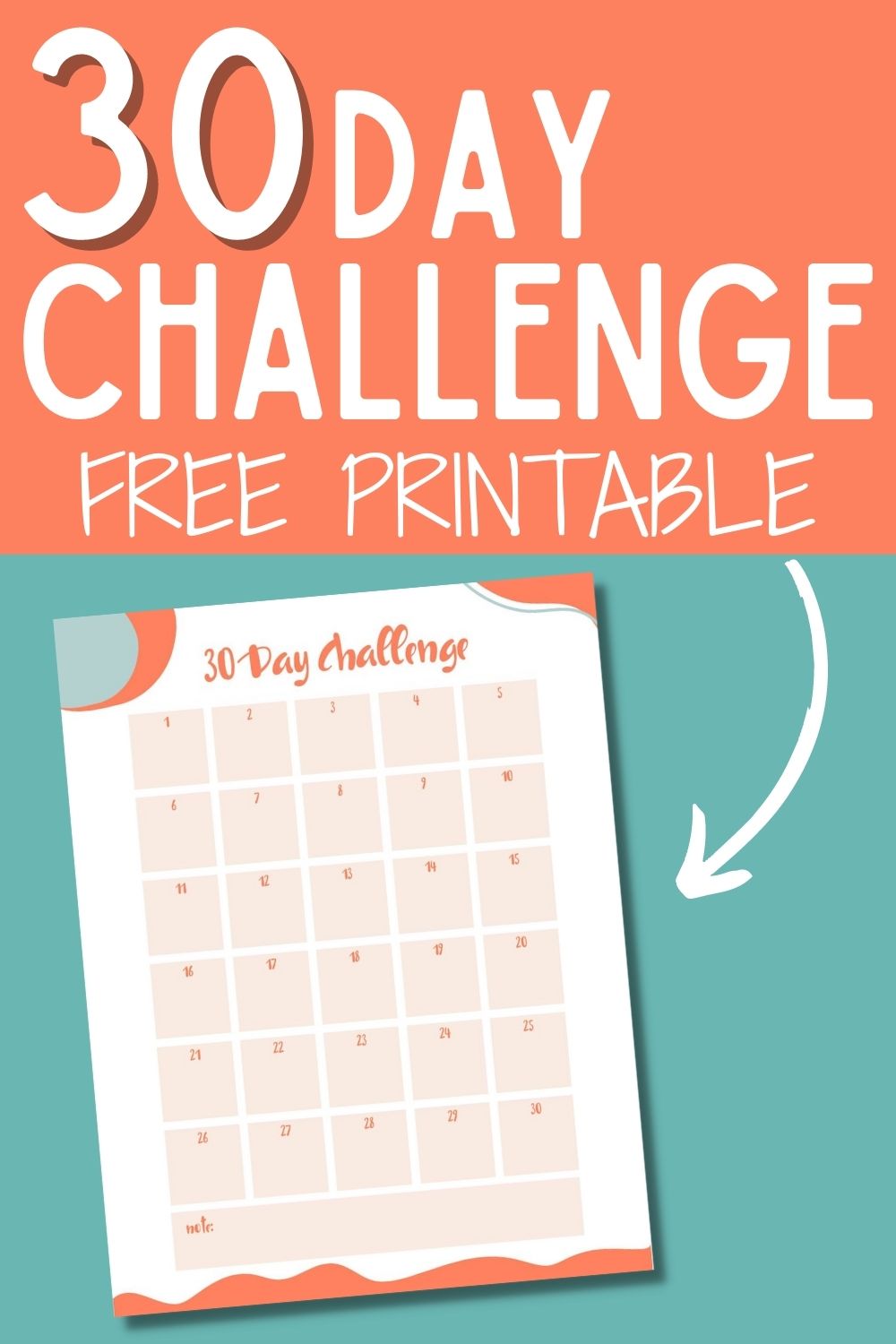 30 day arm challenge calendar printable