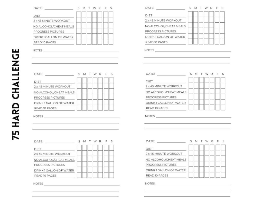 75 Hard Calendar Template Printable Calendar