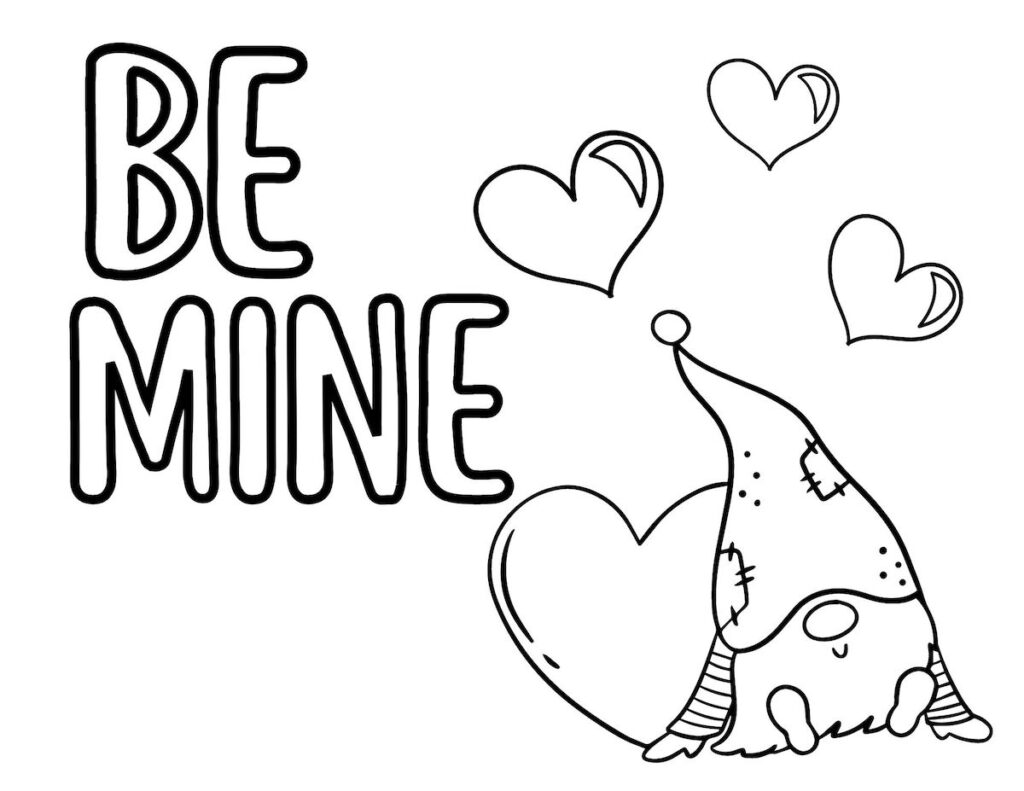 Be Mine Gnome Valentine Coloring Page