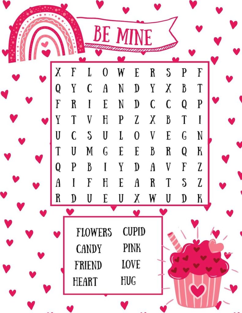 valentines be mine word search free printable